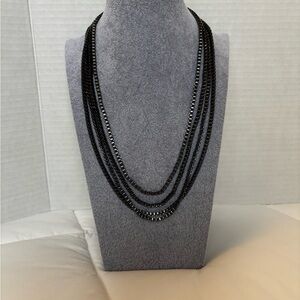 Source Unknown Black Multi-Strand Hematite-Style Bead Necklace 16 in